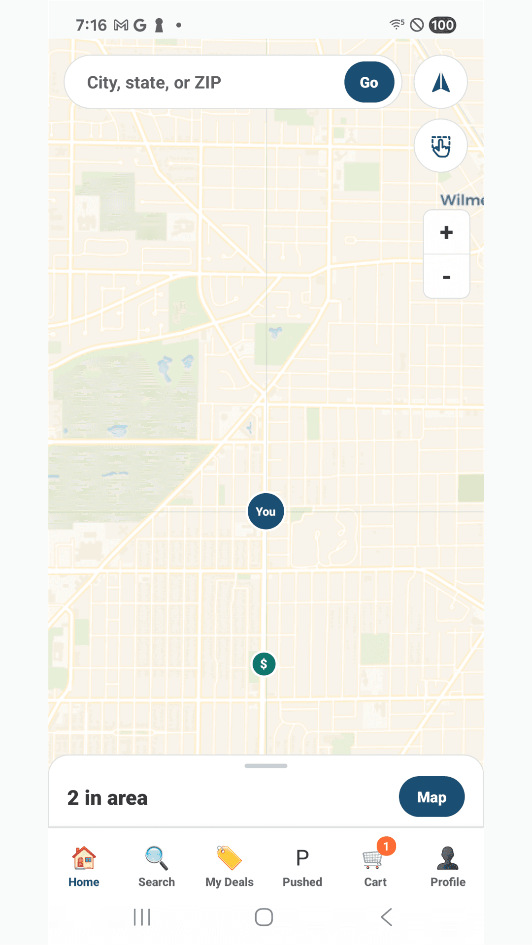 Sayvur shopper app showing the local deal map