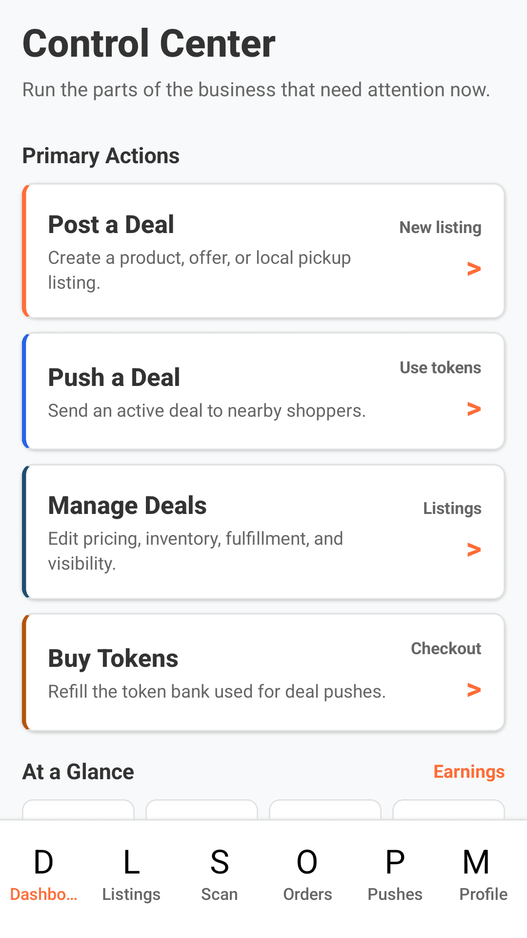 Sayvur Business dashboard for posting and pushing local deals